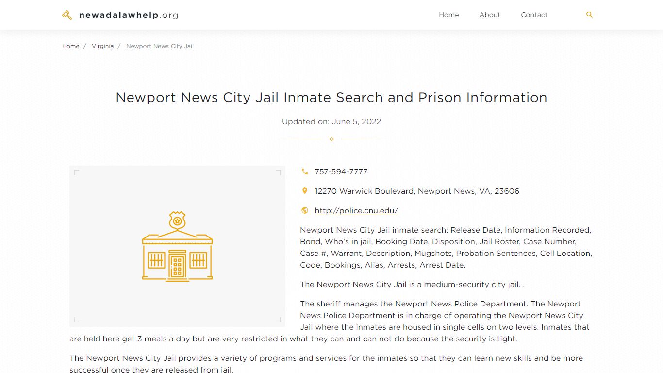 Newport News City Jail Inmate Search and Prison Information